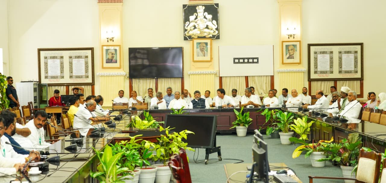 Karnataka MLAs cast their votes at the Vidhana Soudha in Bengaluru during the Legislative Council election amid heightened political activity and concerns over cross-voting.