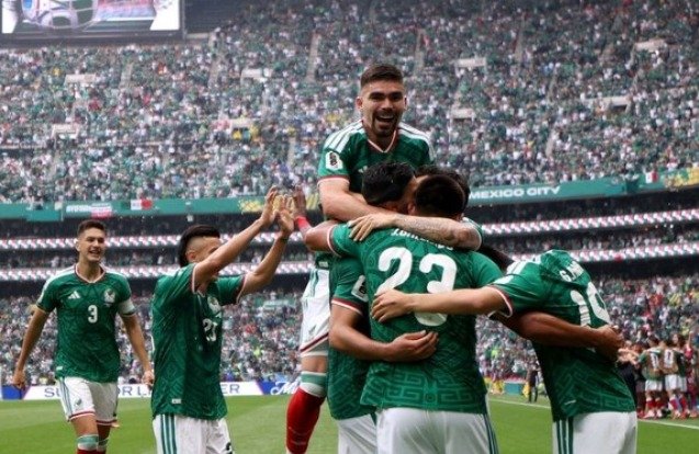 Mexico and South Korea players compete for possession during a FIFA World Cup 2026 Group A match at Estadio Akron in Zapopan, Mexico.