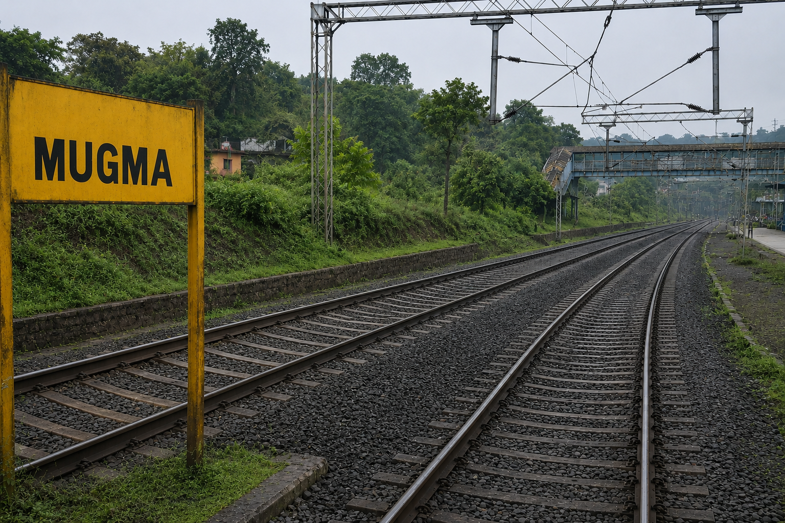 Derailed coal goods train engine and wagons near Mugma railway station blocking the down line track in Dhanbad district Jharkhand