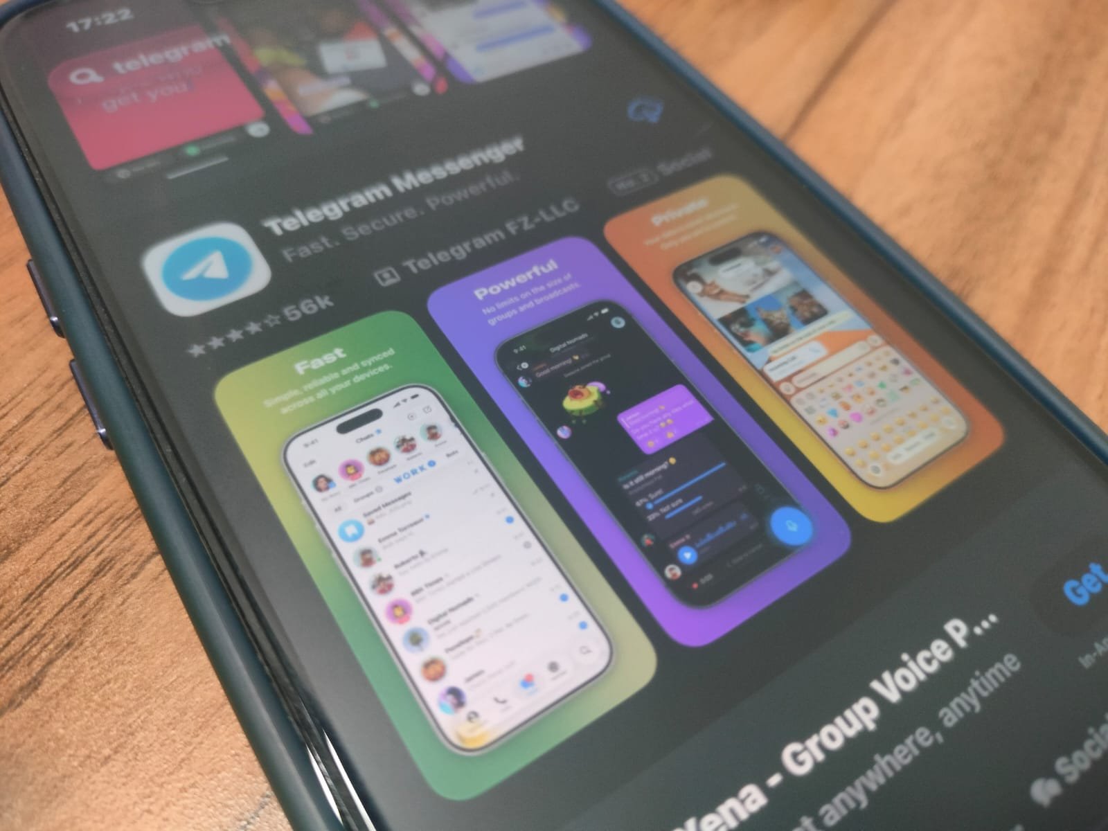 A smartphone screen displaying the Telegram messaging app available for download on the Google Play Store in India.