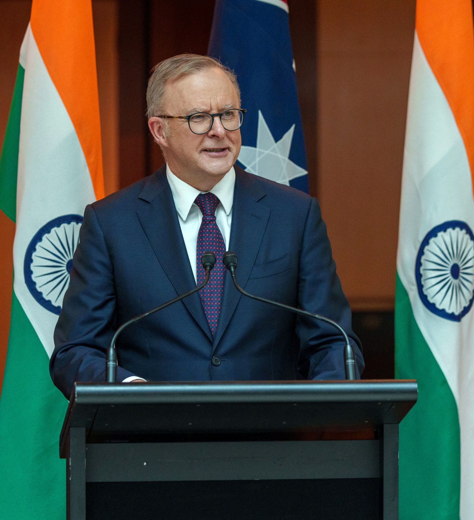 Anthony Albanese speaks at a press conference while addressing Australia's proposed social media regulations for children.