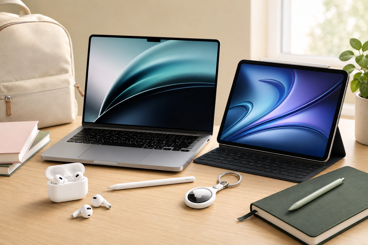 Promotional banner for Apple’s 2026 Back to School offer in India, showing a new MacBook Air with the M5 chip alongside a complimentary pair of AirPods 4.