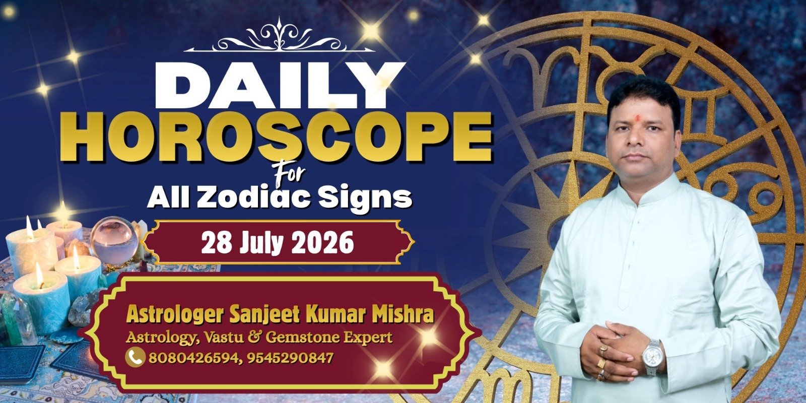 Check today's horoscope predictions for Aries to Pisces. Know planetary movements, lucky numbers, colours, career insights, and personal fortune.