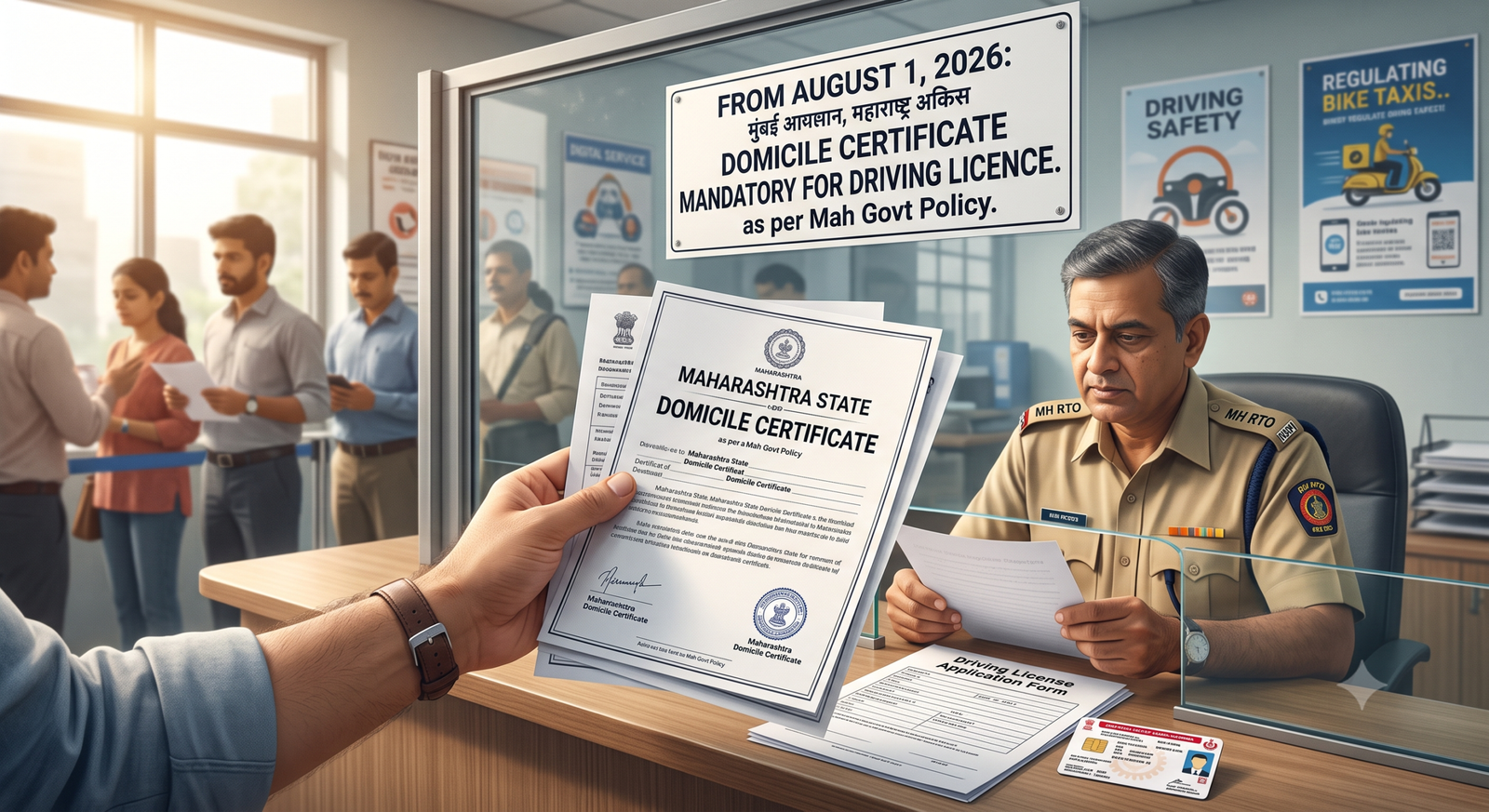 A close-up view of a smart-card Indian driving licence along with vehicle registration documents.