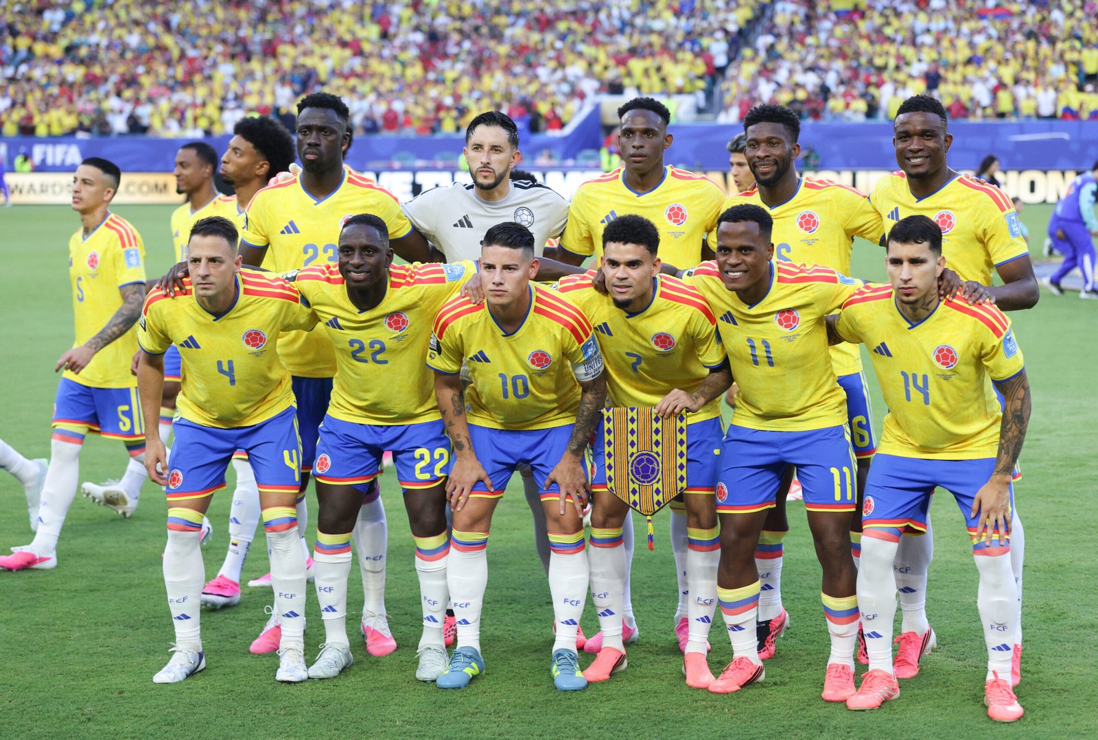 FIFA World Cup 2026 football tournament graphic highlighting the Round of 32 match between Colombia and Ghana at the Kansas City Stadium.
