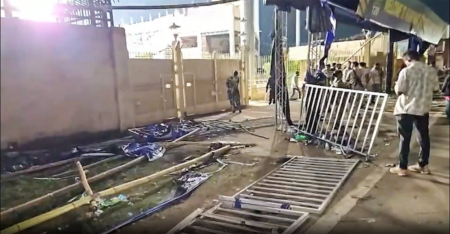 The exterior gate of the Jharkhand State Cricket Association (JSCA) International Stadium Complex in Dhurwa, Ranchi, where a stampede-like situation occurred.