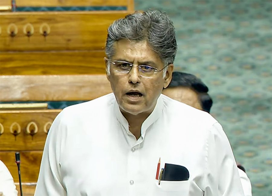 Senior Congress MP Manish Tewari issuing a statement on Parliament premises