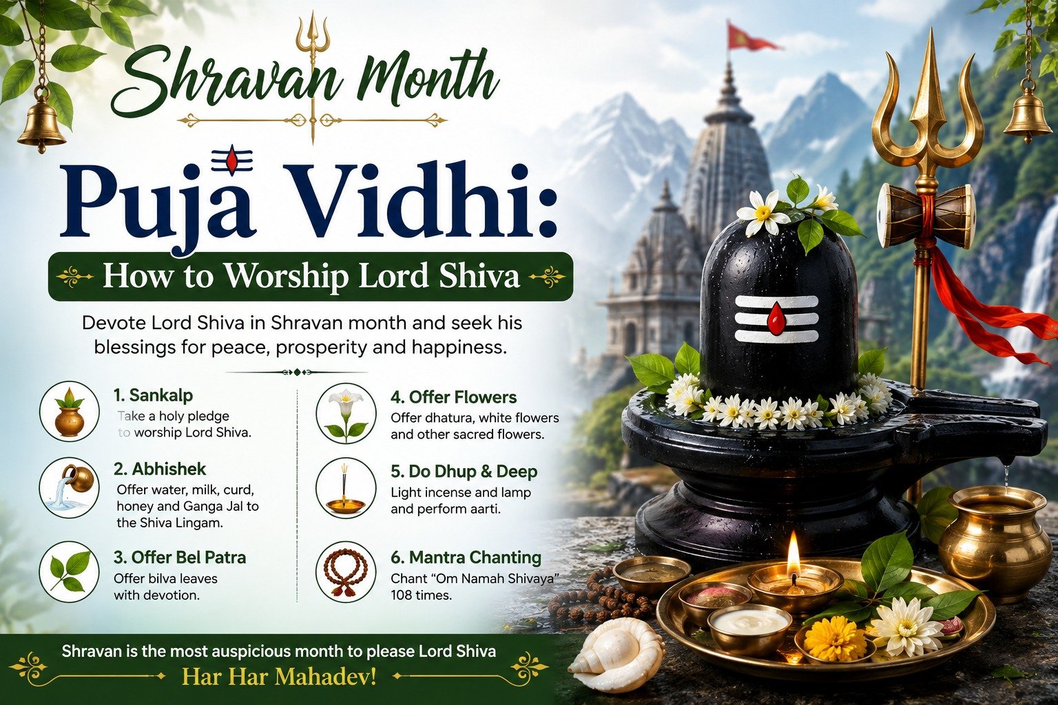 Shravan Maas 2026 Lord Shiva Puja Vidhi with Shivling, Bel Patra and Puja Samagri