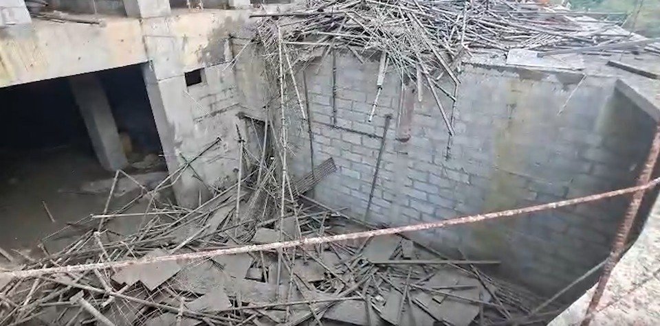 Emergency personnel and police carrying out rescue operations after shuttering collapsed at an under-construction mall in Rukmani Vihar, Vrindavan