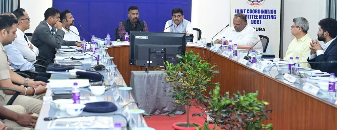 Narcotics Control Bureau officials chairing a multi-agency coordination meeting with NIA, ED, DRI, and police representatives.