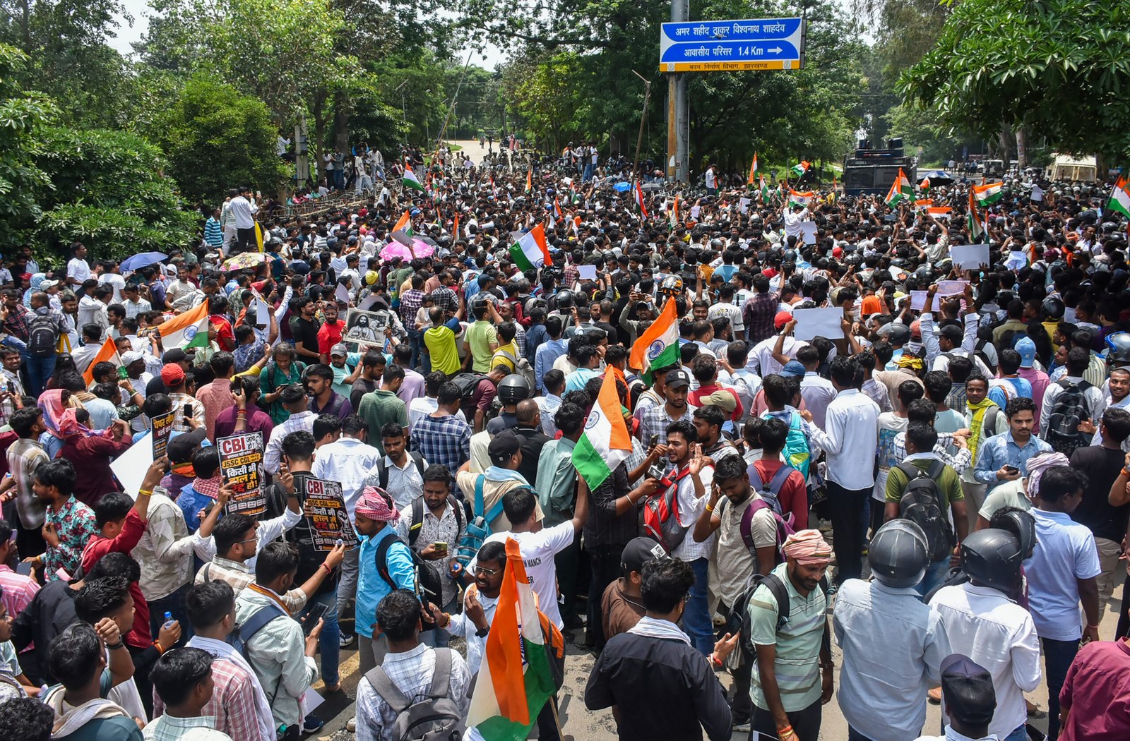 Police barricades and security forces deployed on Kanke Road near Jharkhand CM residence in Ranchi