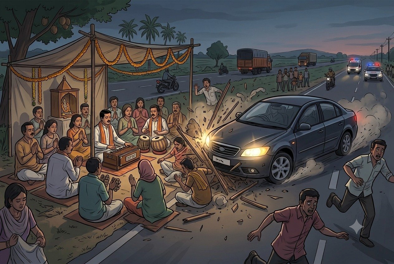 Five villagers were killed and one injured after a speeding car ran over devotees outside a temple in Bihar's Supaul