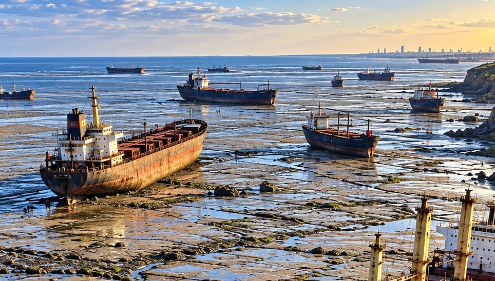 exposed seabed and stranded boats argentina coast extreme low tide.jpg