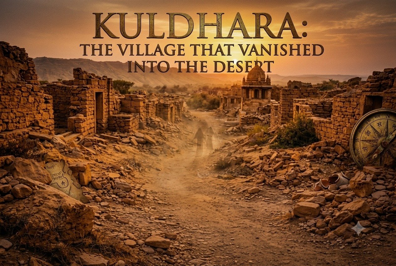 Abandoned ruins of Kuldhara village surrounded by the Thar Desert in Rajasthan