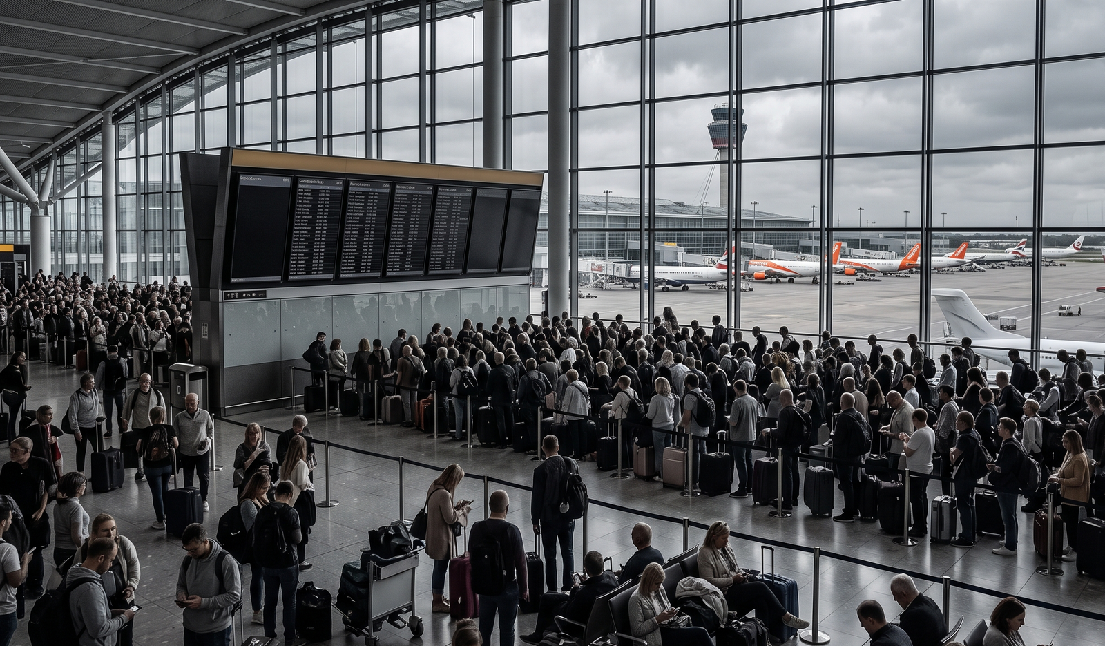 passenger aircraft seen stationed at London's Heathrow Airport as a major technical issue hit the UK's National Air Traffic Services on Tuesday