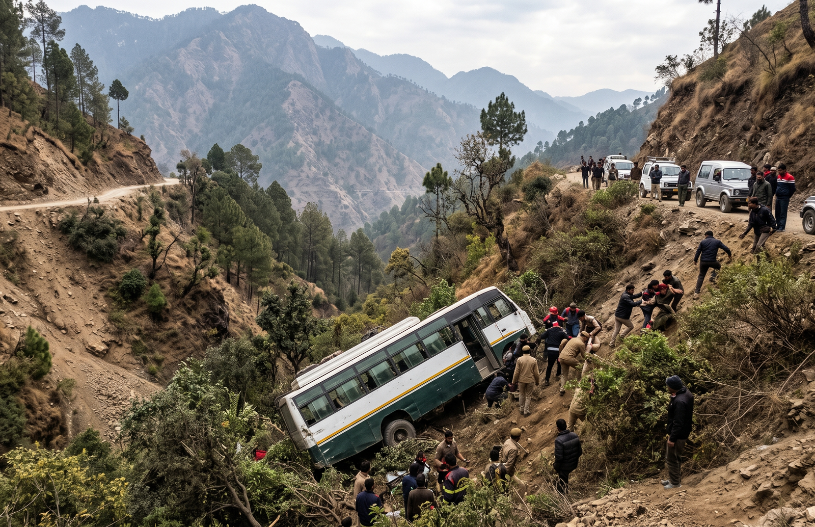 At least 10 passengers were injured after a bus skidded off the road and rolled into a gorge in J&K’s Udhampur district.